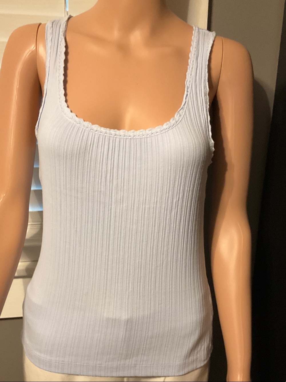 aerie Light Blue Ribbed Lace-Trim Tank